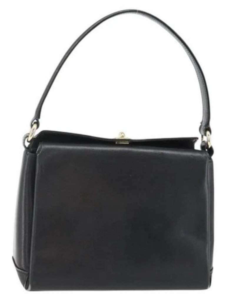 Gucci Hand Bag Leather Black Gold Auth Ka4348